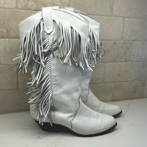 90s vintage white dingo fringe leather western cowboy boots size 6.5
